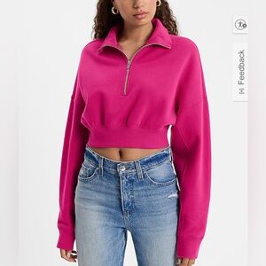 Fashion Quarter Zip Banded Bottom Cropped Sweatshirt Size M